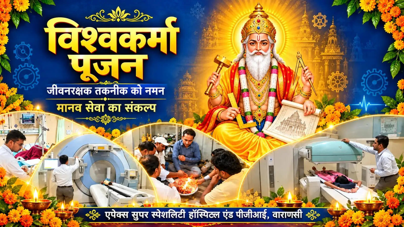 एपेक्स हॉस्पिटल वाराणसी में विश्वकर्मा पूजा: जीवनरक्षक तकनीकों व अत्याधुनिक चिकित्सा उपकरणों का हुआ पूजन