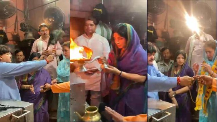 Varanasi : प्रियंका-डिंपल ने काशी के कोतवाल से ली रोड शो की अनुमति, किया दर्शन-पूजन